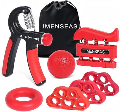 Grip Strength Trainer 7 Pack Adjustable Hand Gripper, Finger Stretcher Resistance Extensor Bands, Finger Exerciser, Grip Strength Ring & Stress Ball, Hand Grip Strengthener