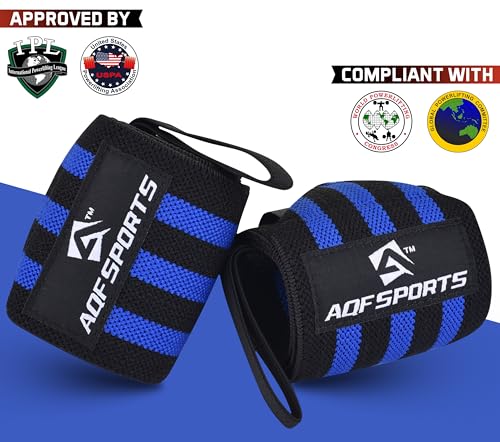 AQF Wrist Wraps for Weightlifting & Powerlifting, 18" USPA Approved (Pair) - color: Blue & Black