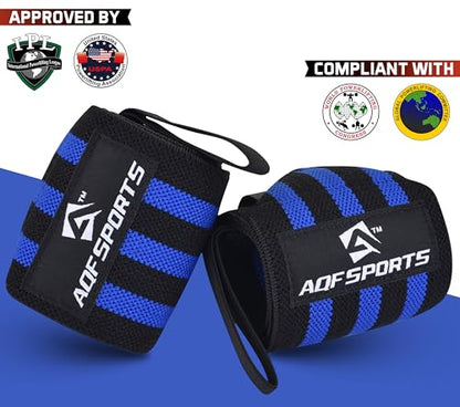 AQF Wrist Wraps for Weightlifting & Powerlifting, 18" USPA Approved (Pair) - color: Blue & Black