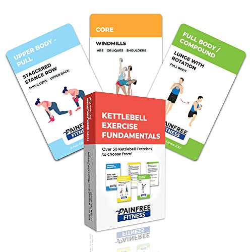 50 Kettlebell Workout Cards Deck 3x5''- Fundamental Exercise Cards for Home Workouts - Suitable for Safe Power Training, Strength Training - Bend & Tear-Resistant