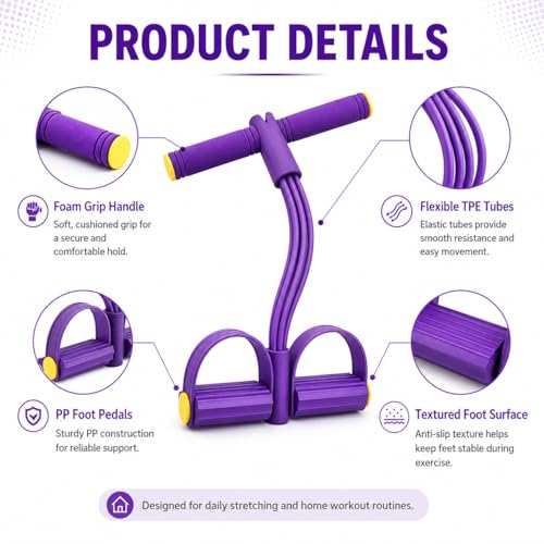 Pedal Resistance Bands with Handles, Upgraded 6/8/10 Tube Heavy Duty TPE Non-Slip NBR+PP, Full Body Yoga Workout Band for Abdomen Leg Glute, for Men and Women