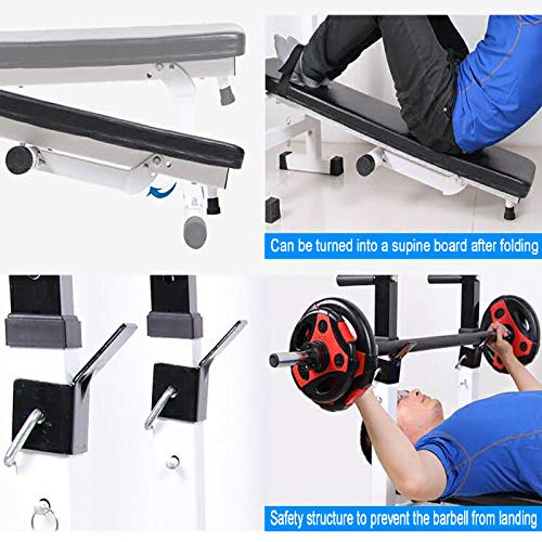Foldable Workout Bench for Home Gym Adjustable Weight Bench Dip Stand Bench Press Rack for Full Body Exercise Squat Rack with Flat Incline Fitness Bench