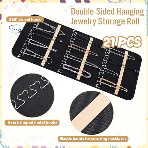3 Pack Hanging Jewelry Organizer Storage with 48 Pockets and Hooks Dual-Sided Hanging Jewelry Organizers and Storage Hang on Closet, Wall, Door for Earrings, Necklaces, Rings,Blcak - size: Large
