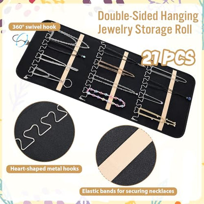 3 Pack Hanging Jewelry Organizer Storage with 48 Pockets and Hooks Dual-Sided Hanging Jewelry Organizers and Storage Hang on Closet, Wall, Door for Earrings, Necklaces, Rings,Blcak - size: Large