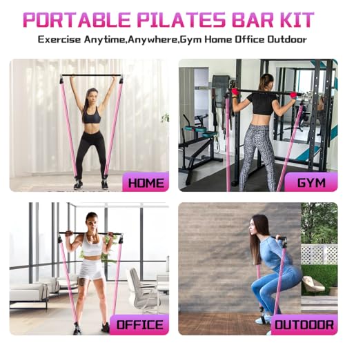 VEICK Pilates Bar Kit with Resistance Bands, Elastic Workout Bands for Men Women, Set of 5 Resistance Loop Bands for Home Fitness Stretching Strength Training