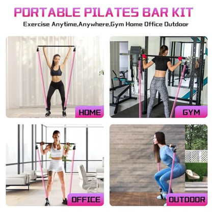 VEICK Pilates Bar Kit with Resistance Bands, Elastic Workout Bands for Men Women, Set of 5 Resistance Loop Bands for Home Fitness Stretching Strength Training