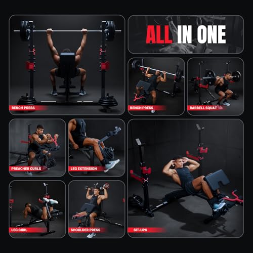 YOLEO 880-1980Lbs Standard/Olympic Weight Bench with Rack, Foldable Bench Press Set Home Gym Strength Series for Beginner/immediate/Advanced Fullbody Workout