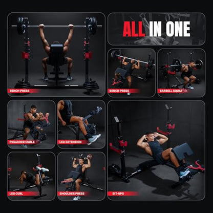 YOLEO 880-1980Lbs Standard/Olympic Weight Bench with Rack, Foldable Bench Press Set Home Gym Strength Series for Beginner/immediate/Advanced Fullbody Workout