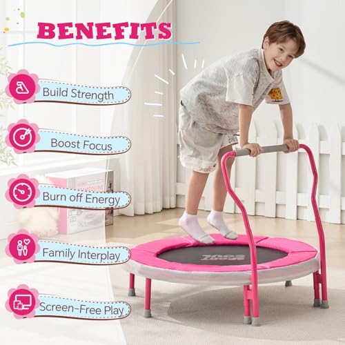 SPORTSOUL Mini Trampoline for Kids 3-6 with Super Safe Foam Handle Bar - color: Pink
