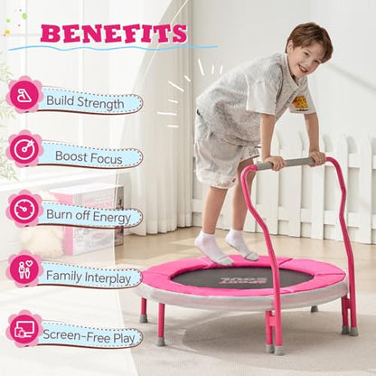 SPORTSOUL Mini Trampoline for Kids 3-6 with Super Safe Foam Handle Bar - color: Pink