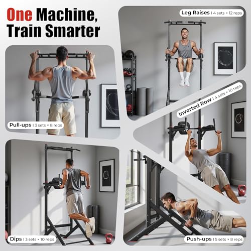 Sportsroyals Power Tower Pull Up Bar Station, 450LBS Stable Pull Up Dip Station for Home Gym Strength Training Equipment | FED Fitness - color: Black-02