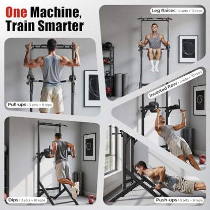 Sportsroyals Power Tower Pull Up Bar Station, 450LBS Stable Pull Up Dip Station for Home Gym Strength Training Equipment | FED Fitness - color: Black-02