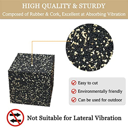 Subwoofer Isolation Pad - 4 Pcs 2 X 2 X 2 Inches Bass Reduction Floorstanding Speakers Mat Riser - Thick Large Rubber Cork Anti Vibration Pads for Heavy Machine Equipment Studio Monitor Stands