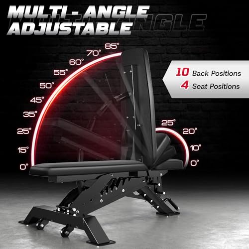 WB02 Adjustable Weight Bench for Home Gym, 660LBS Flat/Incline Workout Bench Press with Fast Adjustment, Thick Cushion, Silent Wheels for Strength Training