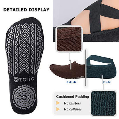 Ozaiic Pilates Socks for Women Non Slip Grip Yoga Barefoot Indoor Workout - color: 4p-coffee/Green/Black/Gray