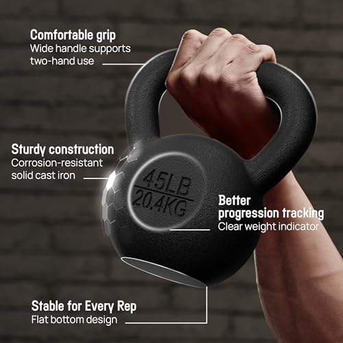 Yes4All Cast Iron Kettlebell, Strength Training Kettlebells 5-80 Lb (5,10,15,20,25,30,35,40,45,50,60,70,80 Lb) for Full Body Workout, Push up, Strength Training - Single & Kettlebell Set of 2 for Men - color: A.Black 5lbs, style: B. Cast Iron