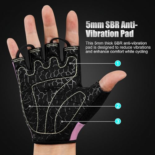 Cycling Gloves for Men and Women, Half Finger Padded Bike Gloves - color: I Light&Pink, size: X-Large