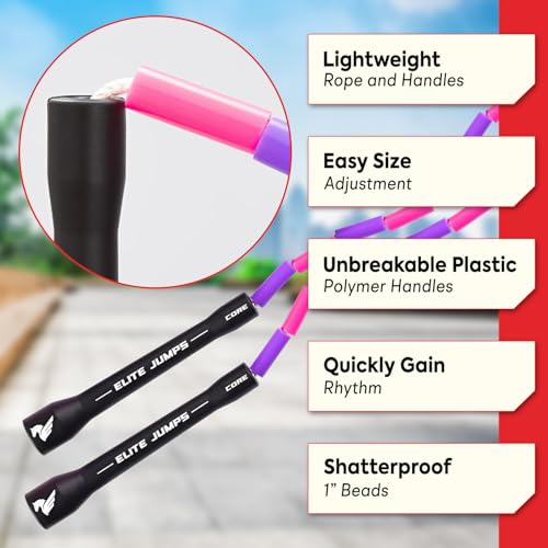 Elite Jumps Beaded Kids Jump Rope, Adjustable - color: Pink/Purple, size: 7ft