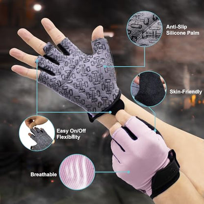 Workout Gloves for Women Men, Full Palm Silicone Grip, Padded Half Finger Gloves for Gym, Weight Lifting, Cycling