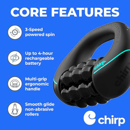 Chirp RPM Mini - Rolling Percussive Massager, Percussive Therapy, Whole Body Relief, Deep Tissue and Muscle Recovery, Percussion Massage, Rechargeable, Hands-Free Base, Powerful, 3-Speed Spin - style: RPM Mini