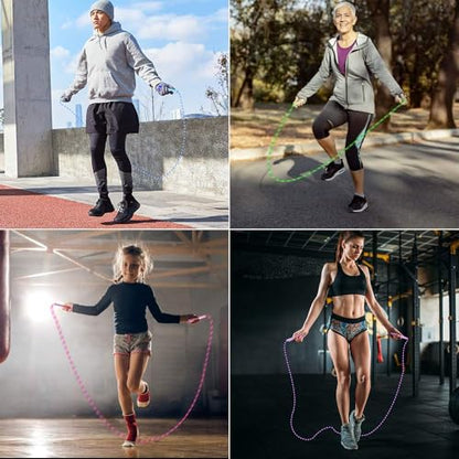 Jump Rope, Adjustable Length Tangle-Free Segmented Soft Beaded Skipping Rope, Fitness Jump Rope for Kids, Man, and Women Weight Loss 9.2 Feet - color: Green+Pink+Blue
