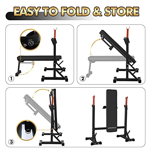 Bench Press, CANPA Olympic Weight Bench with Squat Rack Workout Bench Adjustable Barbell Rack Stand Strength Training Home Gym Multi-Function - color: Red