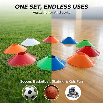 Sport Disc Cones 10 Pack, 5 Colors (Red, Orange, Yellow, Green, Blue), PE Material, for Soccer, Basketball, Skating and Agility Training