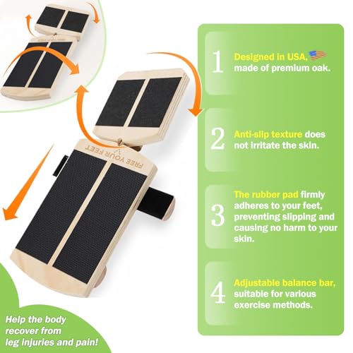 Ankle Foot Balance Board, Quebec Beech Wood Ankle Rehabilitation Strength Training Tool for Sprain Recovery, Muscle Injury Relief, Side Balance Kick Board, Suitable for Seniors, Athletes & Adults