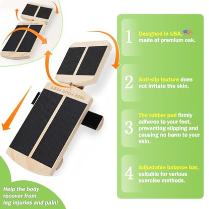 Ankle Foot Balance Board, Quebec Beech Wood Ankle Rehabilitation Strength Training Tool for Sprain Recovery, Muscle Injury Relief, Side Balance Kick Board, Suitable for Seniors, Athletes & Adults
