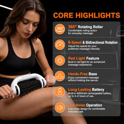 Electric Rolling Percussive Massager with Redlight for full body relaxation - color: Cream
