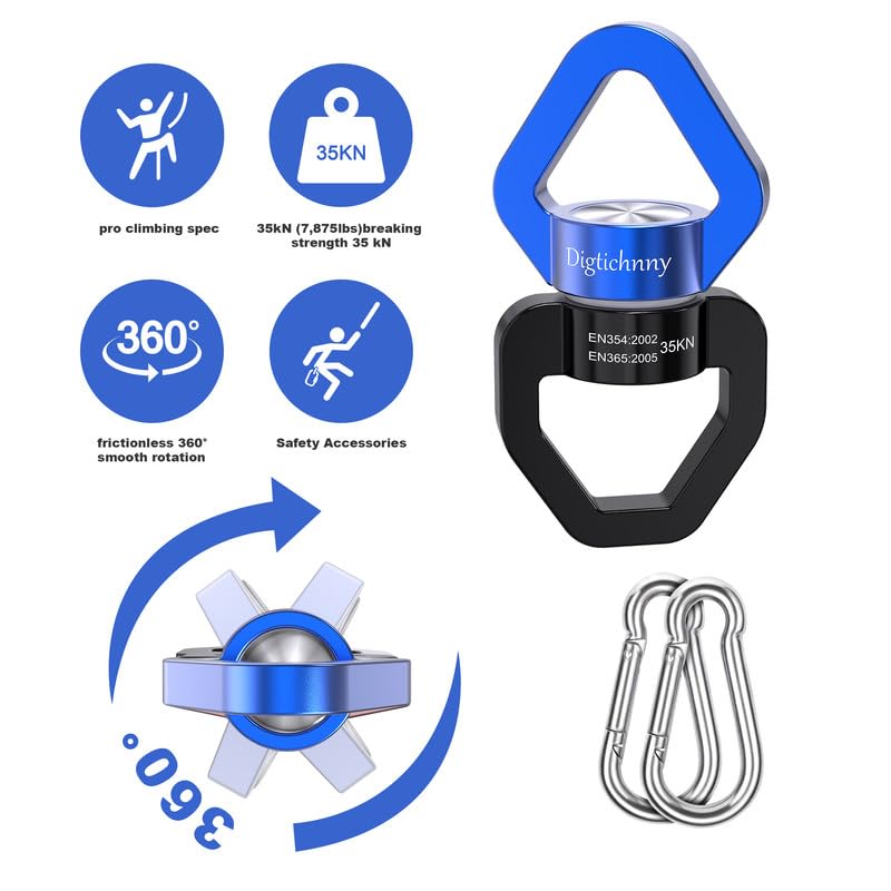 Swing Swivel Hanger, Aluminium Alloy 35KN Swing Spinner, Swivel Hooks for Children's Swing,Aerial Yoga,Web Tree Swing,Hanging Hammock Indoor Outdoor(Black-Blue with 2 Carabiners) - style: Black Blue-1 Pack with 2 Carabiners