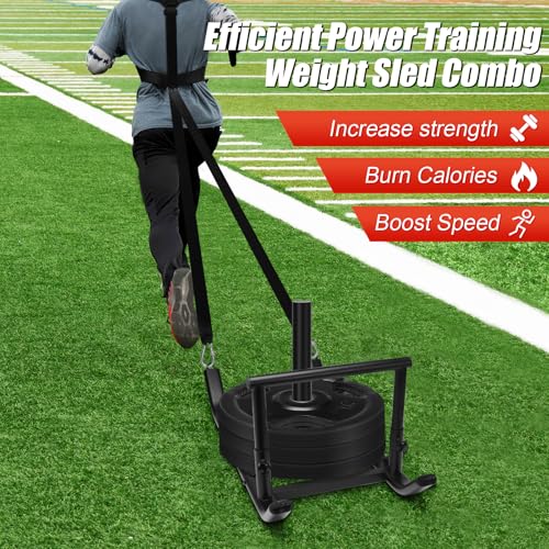 Workout Fitness Sled, Weighted Sleds Push Gym Equipment for Adults & Kids, Compatible with 1" & 2" Weight Plates, Multi-Purpose Sled for Outdoor or Home Fitness Training