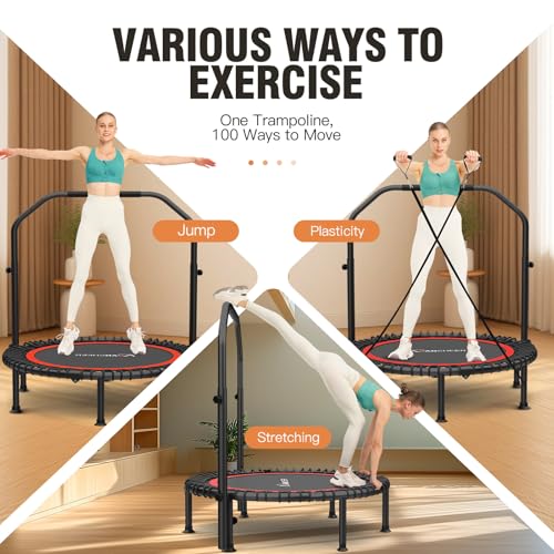ANCHEER 40"/48" Foldable Mini Trampoline with Adjustable Handle for Adults - color: Red, size: 48 inch