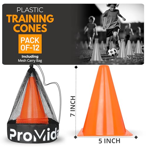 7 Inch (12/30 PCs) Soccer Cones for Training Kids with Mesh Bag - Small Traffic Cones for Sports Training - Flexible Conos for Soccer Practice, Basketball & Football Drills Equipment