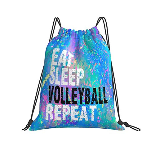 Drawstring Backpack Gym String Bag Sports Drawstring Sackpack For Women Men - color: Eat Sleep Volleyball Repeat