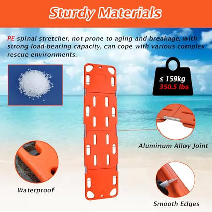 PE Spine Board Stretcher, Foldable Water Floating Stretchers with 3 74.8 IN Black Adjustable Straps, 2 & 4-Fold First Responder Backboard for Emergency Rescue(75.2x18.5x1.2 in/191x47x3cm-4 Fold) - size: 75.2x18.5x1.2 in/191x47x3cm-4 Fold