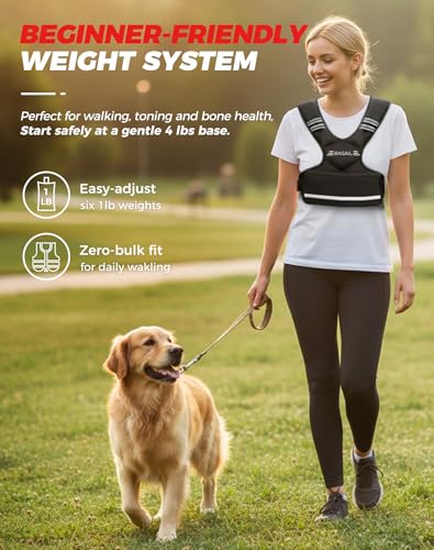 BAGAIL Adjustable Weighted Vest for Women 4-10lb, Comfortable U-Neck Rucking Vest with 6 Removable Weights, Storage Pocket and Reflective Strips for Walking, Jogging, Weight Loss & Home Workouts