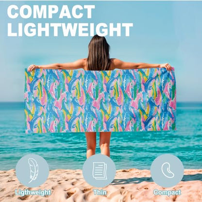 Microfiber Beach Towel Sand Free Quick Dry Oversized Dolphin Marine Artistic Nautical Print Swim Pool Blanket Blue Pink Green for Travel Adults 71 x 32 Inches 1 Pcs - color: Dolphin