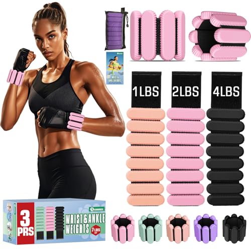 AMORIX Ankle Weights for Women Men, 3 Pairs Wrist Weights Set for Walking Running, 0.5LB/1LB/2LB Each Side Silicone Workout Weights for Gym Fitness,Jogging,Yoga,Strength Training,Physical Therapy