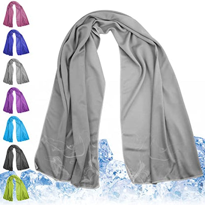 Large Cooling Towel for Neck and Face, 43.3 x 15.7 in, Light Gray - color: Light-gray