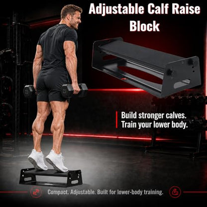 Calf Raise Block, Height & Angle Adjustable — Versatile Home Gym Workout Platform for Calf Raises, Calf Stretching, Ankle Mobility & Resistance Band Training, 880 lbs Capacity