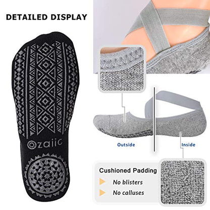 Ozaiic Pilates Socks for Women Non Slip Grip, Yoga Socks with Grippers for Barre, Hospital, Ballet, Dance, Barefoot Workout