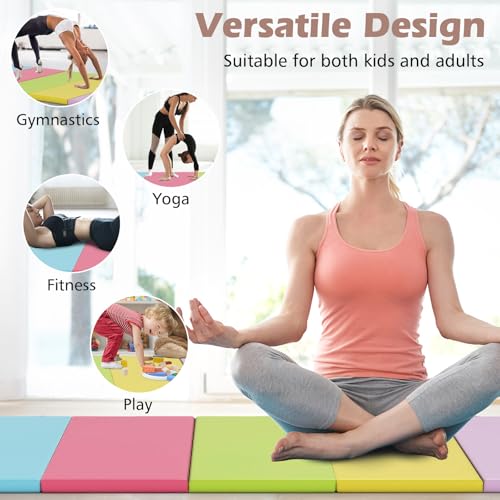 Goplus Gymnastics Mat, 6'x4' 3-Panel/6.6'x2.5' 5-Panel Folding Tumbling Mat w/Carrying Handles, Hook&Loop Fastener, Portable PU Leather Rainbow Exercise Mat for Home Gym Aerobics Yoga - color: 5-Panel, 5 Color - Pastel Set