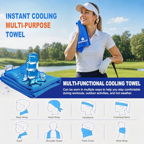 2 Pack Cooling Towels (47"x12"), Ice Cool Neck Towel, Soft Breathable Microfiber for Yoga, Golf, Gym, Running, Camping & Hot Weather