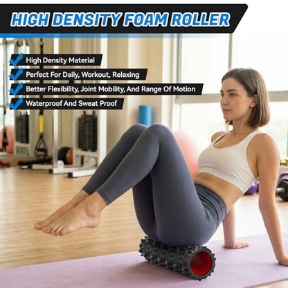 Foam Roller for Deep Tissue Massager, 15" High Density Diamond-Shaped Texture, Myofascial Release, Deep Tissue Muscle Massage Trigger Point Release Back Roller for Fitness (Black)