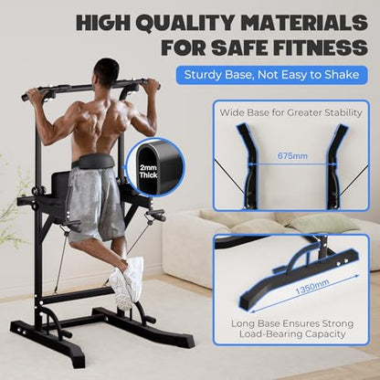 Power Tower Pull Up Dip Station, Heavy Duty Pull Up Station Dip Bar Station Multi-Function Home Gym Strength Training Fitness Equipment 500LBS