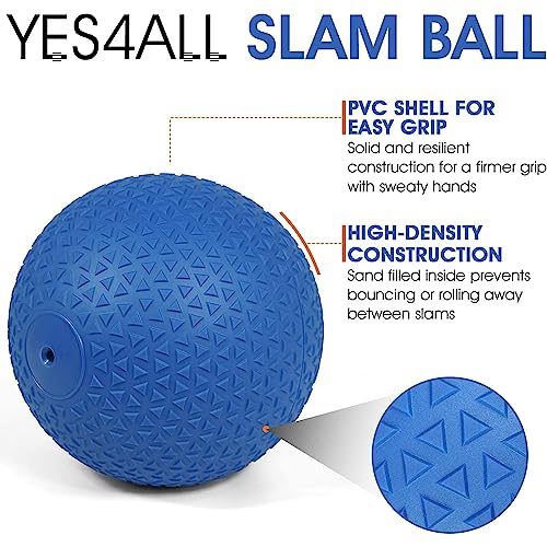 Yes4All Slam Balls, 10-40lb Weighted Ball Weight, Durable PVC Sand Filled Workout Dynamic Slam Ball for Core Strengthen