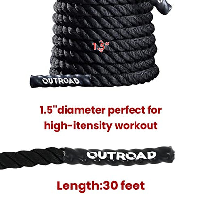 Outroad Battle Rope, 1.5" Diameter 30ft Poly Dacron Workout Exercise Training Heavy Rope, Workout Equipment for Crossfit Training Home Gym & Fitness Exercises, Black and Pattern