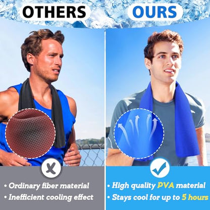 PVA Cooling Towels - Quick Chilly Gym Towel Lasts 5 Hours for Neck and Face Hot Weather, Highly Absorbent, UPF 50+ for Outdoor Workout Sports Golf (2Pcs 33.5" x 13", Blue)