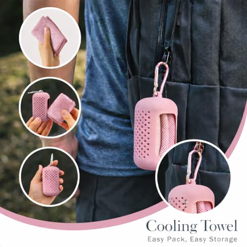 Cooling Towel with Clip Case – Quick-Dry Neck Wrap for Sports, Beach Tote Bags, Gym, Travel & Outdoor Heat (Pink) - color: Pink